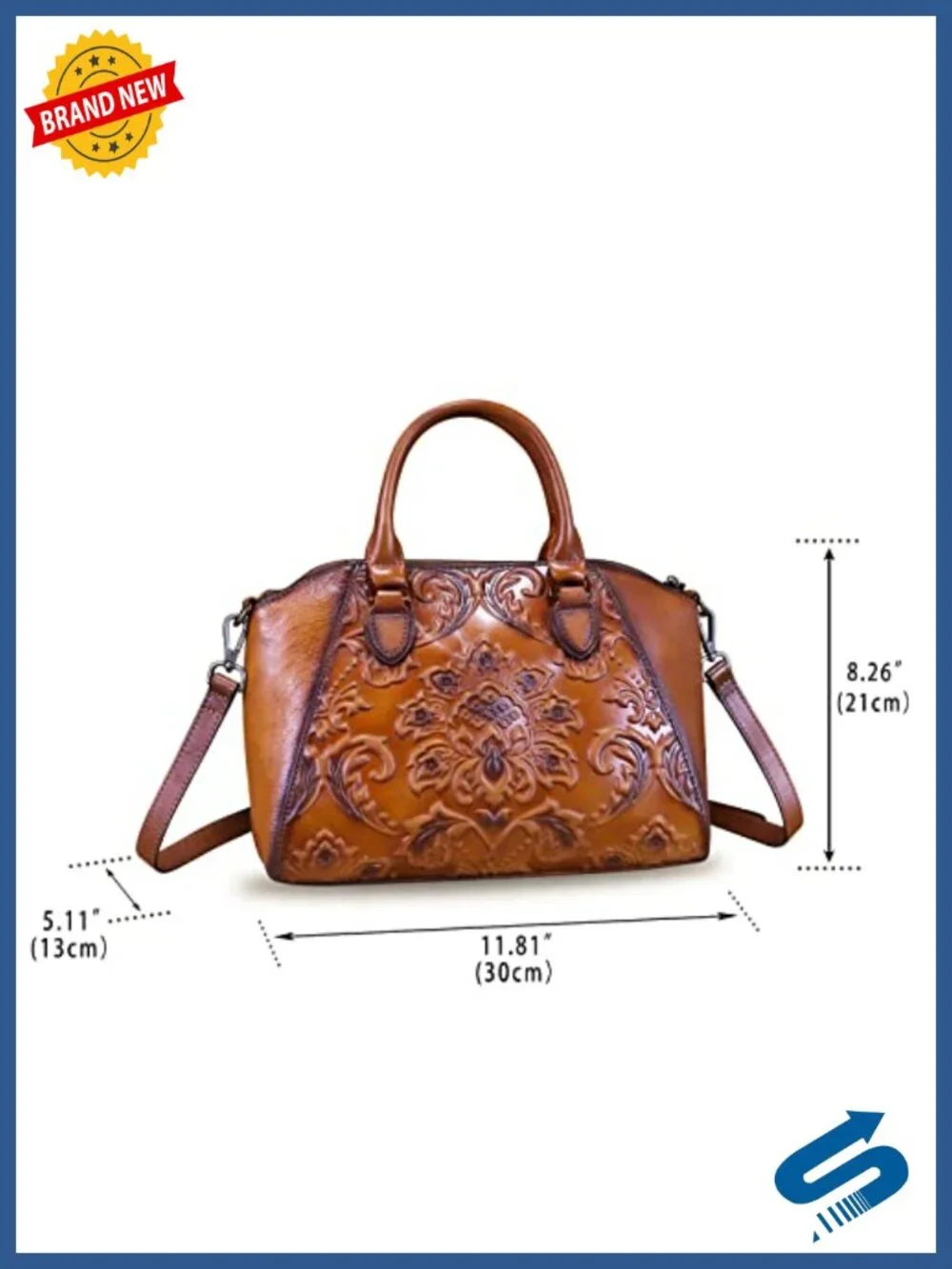 Genuine Leather Embossed Hobo Satchel Crossbody Bag with Adjustable Strap
